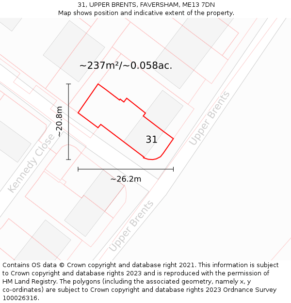 31, UPPER BRENTS, FAVERSHAM, ME13 7DN: Plot and title map