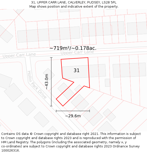 31, UPPER CARR LANE, CALVERLEY, PUDSEY, LS28 5PL: Plot and title map