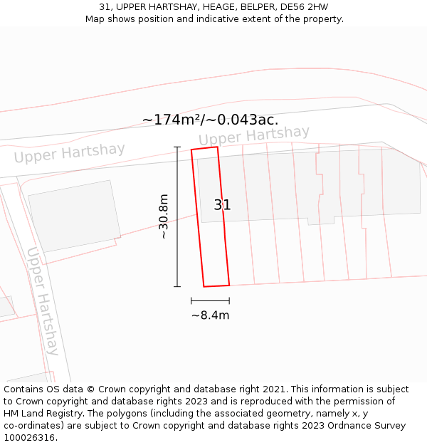 31, UPPER HARTSHAY, HEAGE, BELPER, DE56 2HW: Plot and title map