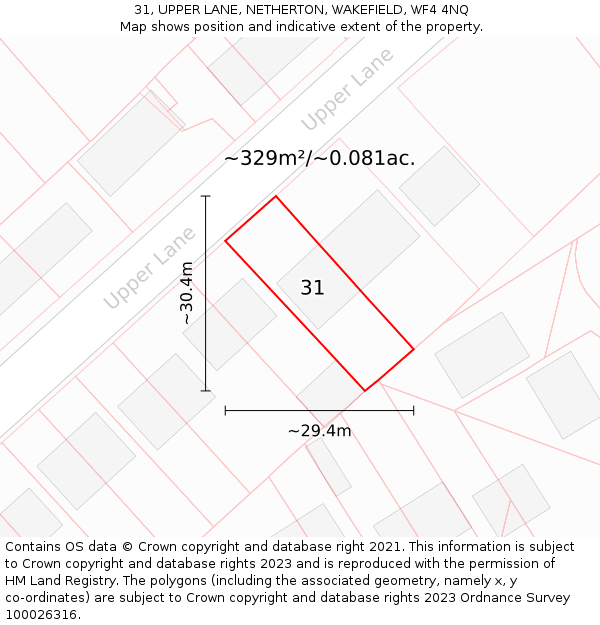 31, UPPER LANE, NETHERTON, WAKEFIELD, WF4 4NQ: Plot and title map