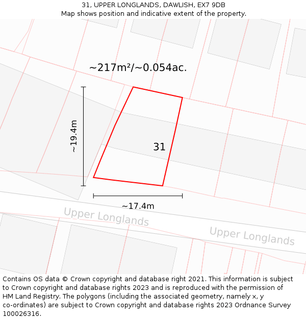 31, UPPER LONGLANDS, DAWLISH, EX7 9DB: Plot and title map