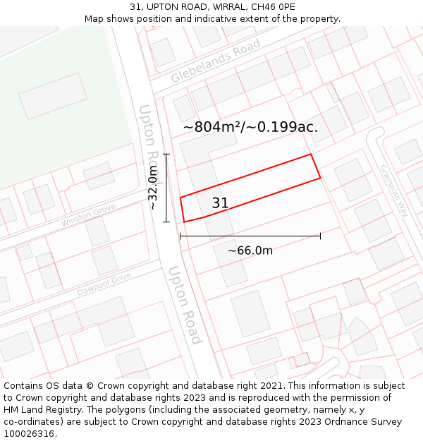 31, UPTON ROAD, WIRRAL, CH46 0PE: Plot and title map