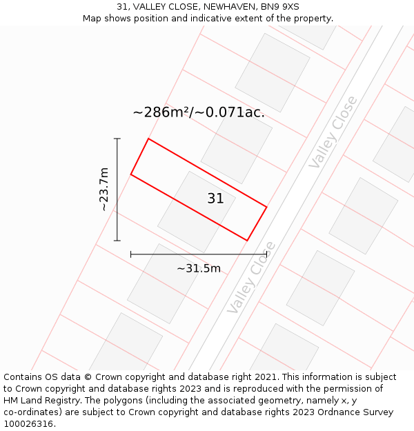 31, VALLEY CLOSE, NEWHAVEN, BN9 9XS: Plot and title map