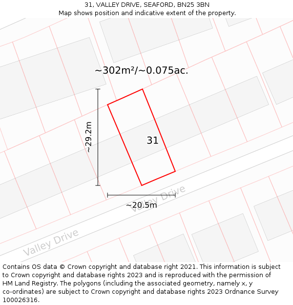 31, VALLEY DRIVE, SEAFORD, BN25 3BN: Plot and title map