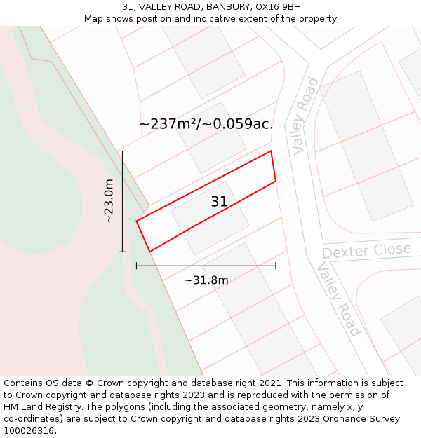 31, VALLEY ROAD, BANBURY, OX16 9BH: Plot and title map