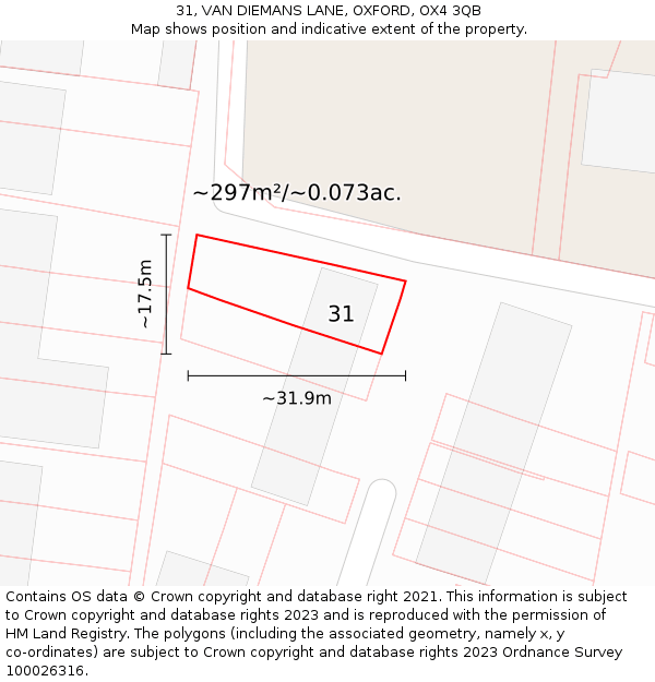 31, VAN DIEMANS LANE, OXFORD, OX4 3QB: Plot and title map