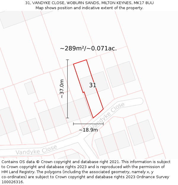 31, VANDYKE CLOSE, WOBURN SANDS, MILTON KEYNES, MK17 8UU: Plot and title map