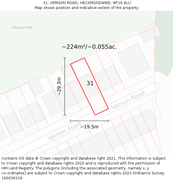 31, VERNON ROAD, HECKMONDWIKE, WF16 9LU: Plot and title map