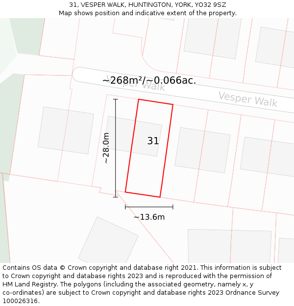 31, VESPER WALK, HUNTINGTON, YORK, YO32 9SZ: Plot and title map