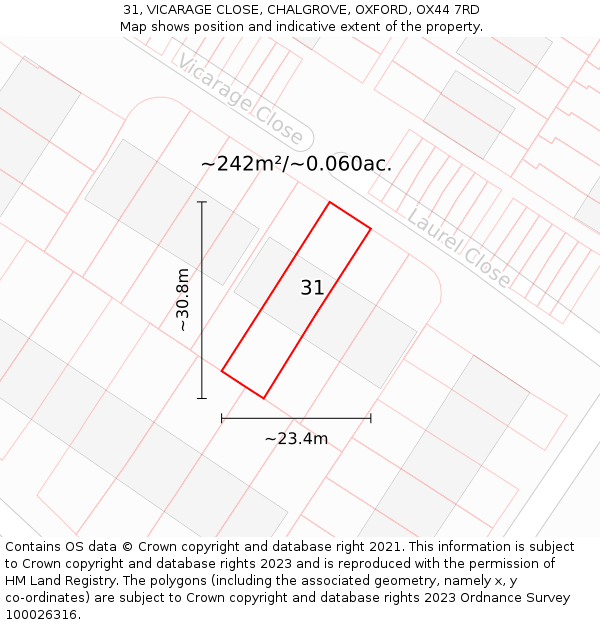 31, VICARAGE CLOSE, CHALGROVE, OXFORD, OX44 7RD: Plot and title map
