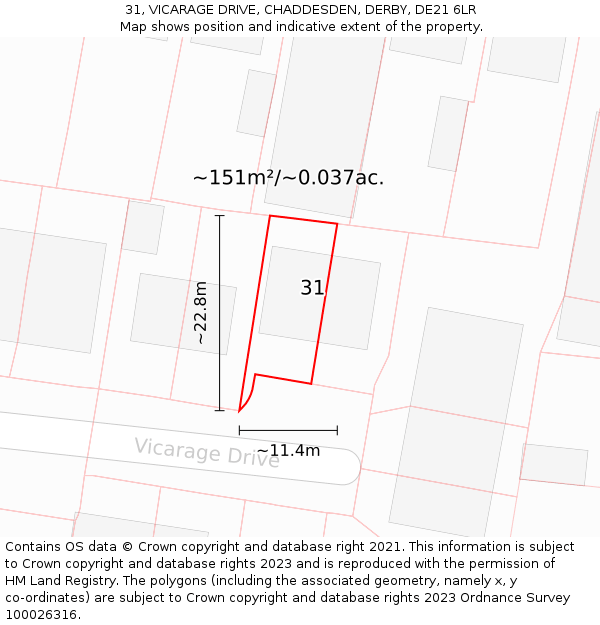 31, VICARAGE DRIVE, CHADDESDEN, DERBY, DE21 6LR: Plot and title map