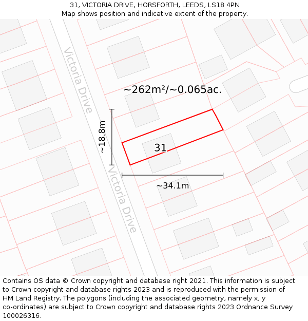 31, VICTORIA DRIVE, HORSFORTH, LEEDS, LS18 4PN: Plot and title map