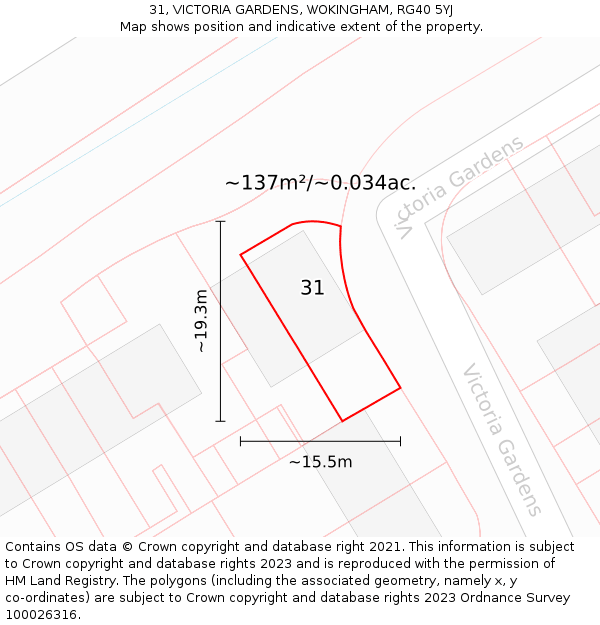 31, VICTORIA GARDENS, WOKINGHAM, RG40 5YJ: Plot and title map