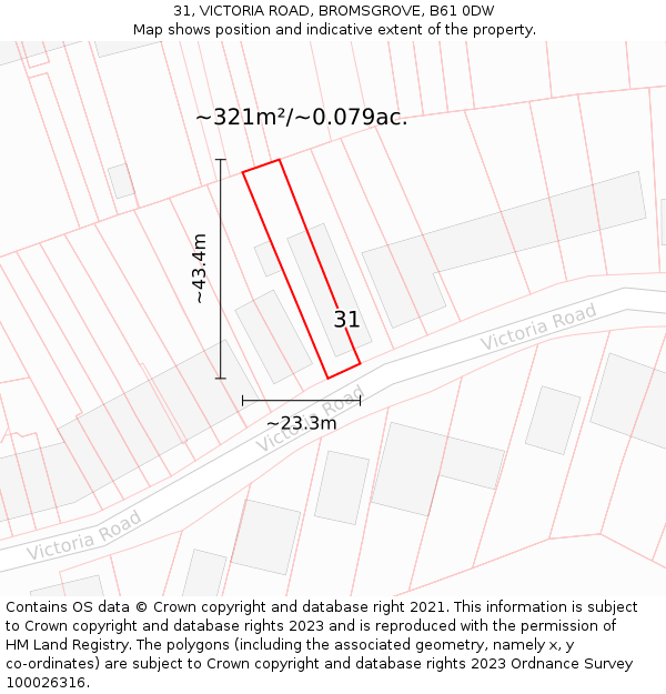 31, VICTORIA ROAD, BROMSGROVE, B61 0DW: Plot and title map