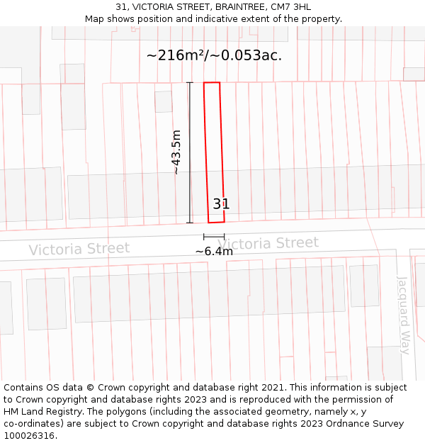 31, VICTORIA STREET, BRAINTREE, CM7 3HL: Plot and title map
