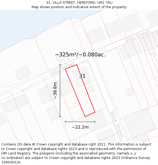 31, VILLA STREET, HEREFORD, HR2 7AU: Plot and title map