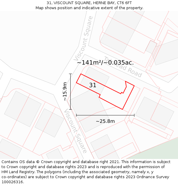 31, VISCOUNT SQUARE, HERNE BAY, CT6 6FT: Plot and title map