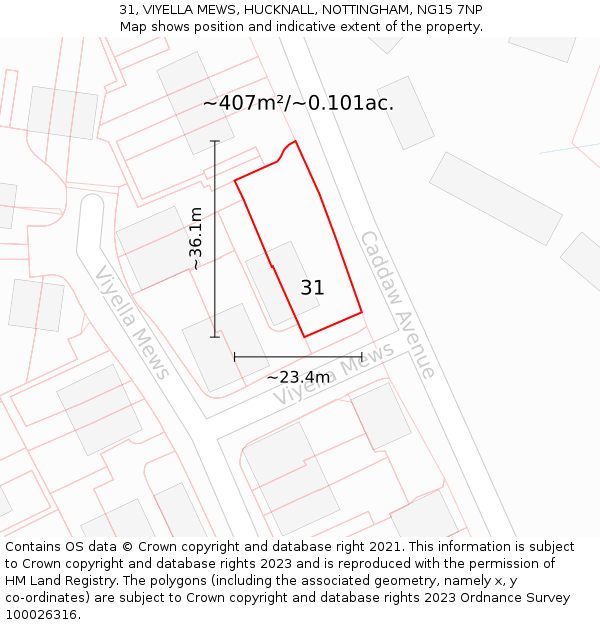 31, VIYELLA MEWS, HUCKNALL, NOTTINGHAM, NG15 7NP: Plot and title map