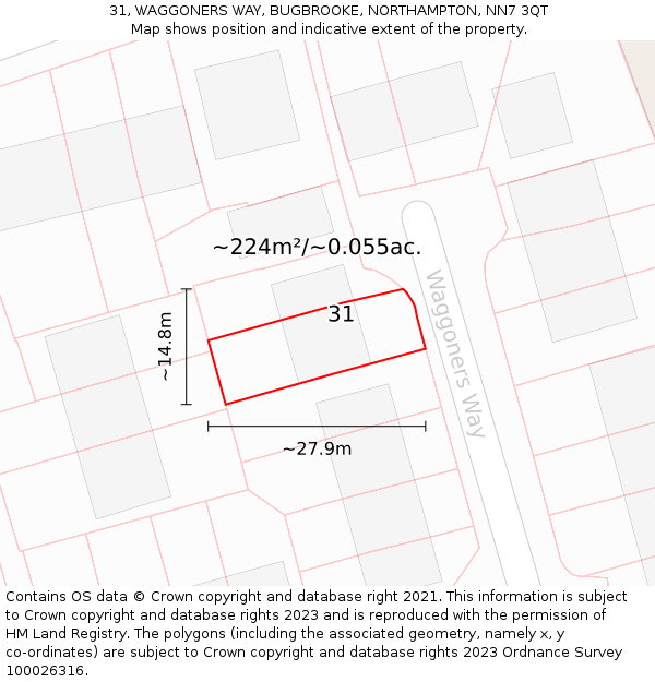 31, WAGGONERS WAY, BUGBROOKE, NORTHAMPTON, NN7 3QT: Plot and title map