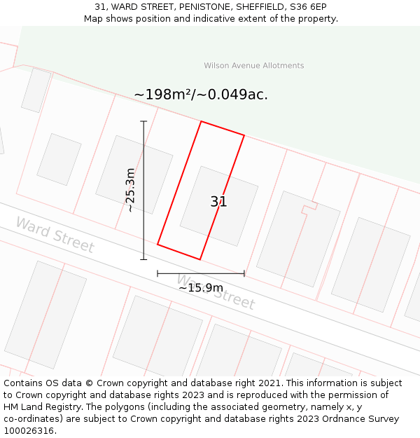 31, WARD STREET, PENISTONE, SHEFFIELD, S36 6EP: Plot and title map