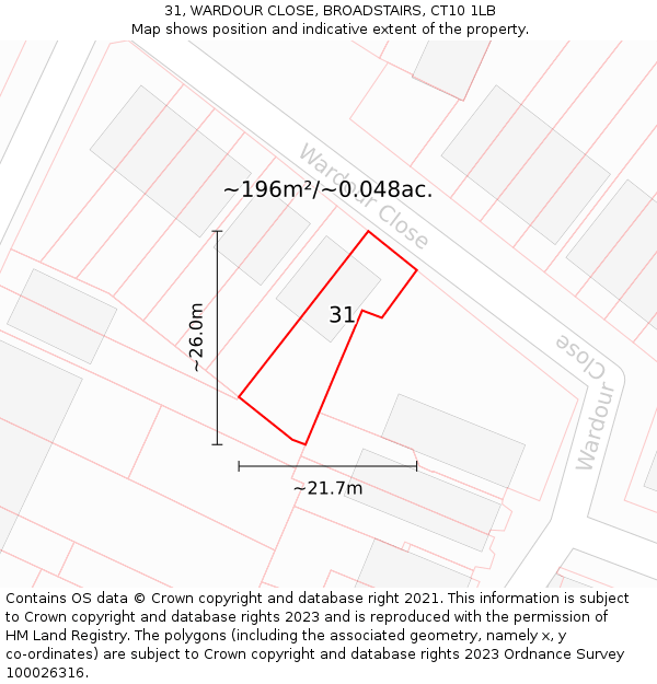 31, WARDOUR CLOSE, BROADSTAIRS, CT10 1LB: Plot and title map