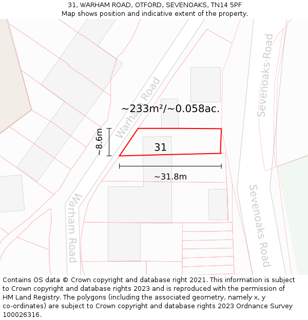 31, WARHAM ROAD, OTFORD, SEVENOAKS, TN14 5PF: Plot and title map