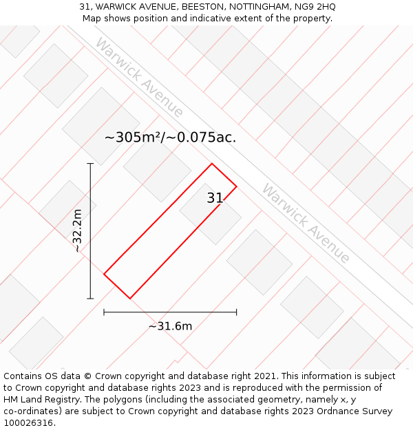 31, WARWICK AVENUE, BEESTON, NOTTINGHAM, NG9 2HQ: Plot and title map