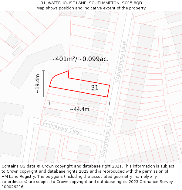 31, WATERHOUSE LANE, SOUTHAMPTON, SO15 8QB: Plot and title map