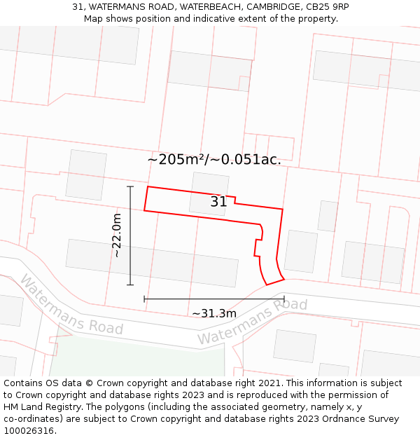 31, WATERMANS ROAD, WATERBEACH, CAMBRIDGE, CB25 9RP: Plot and title map
