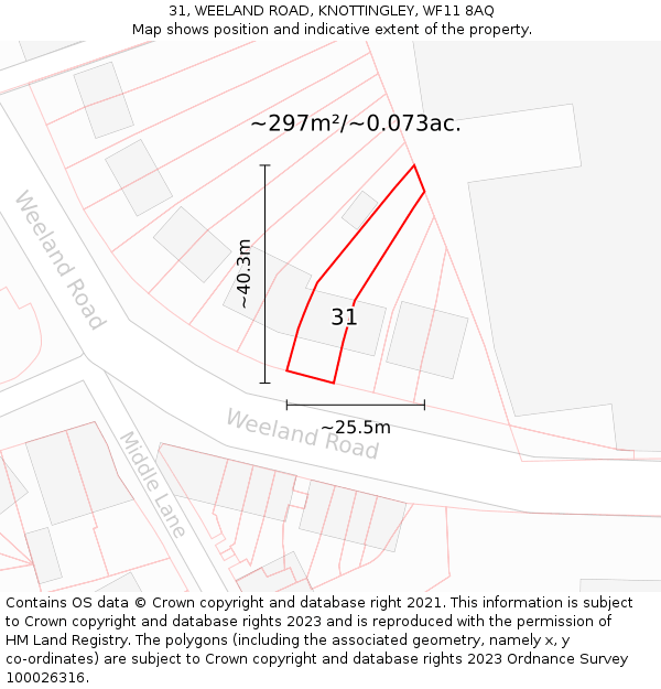 31, WEELAND ROAD, KNOTTINGLEY, WF11 8AQ: Plot and title map