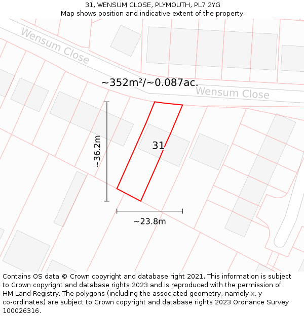 31, WENSUM CLOSE, PLYMOUTH, PL7 2YG: Plot and title map