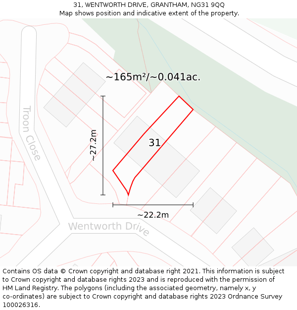 31, WENTWORTH DRIVE, GRANTHAM, NG31 9QQ: Plot and title map