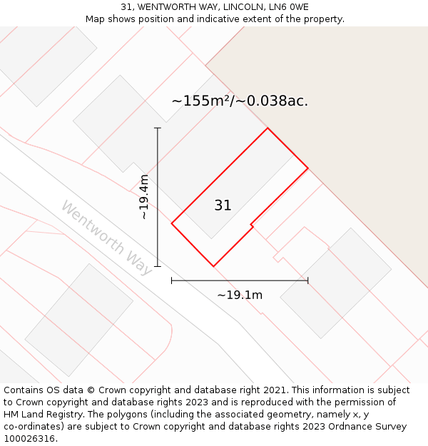 31, WENTWORTH WAY, LINCOLN, LN6 0WE: Plot and title map