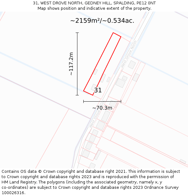 31, WEST DROVE NORTH, GEDNEY HILL, SPALDING, PE12 0NT: Plot and title map