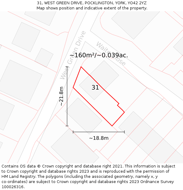 31, WEST GREEN DRIVE, POCKLINGTON, YORK, YO42 2YZ: Plot and title map