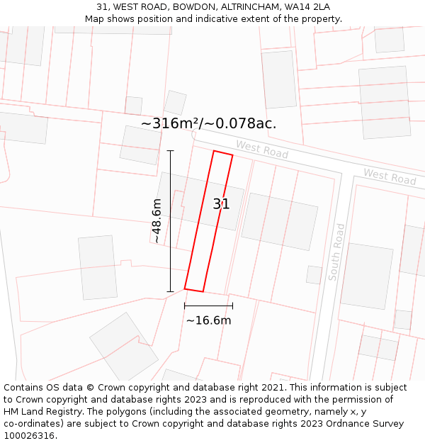 31, WEST ROAD, BOWDON, ALTRINCHAM, WA14 2LA: Plot and title map