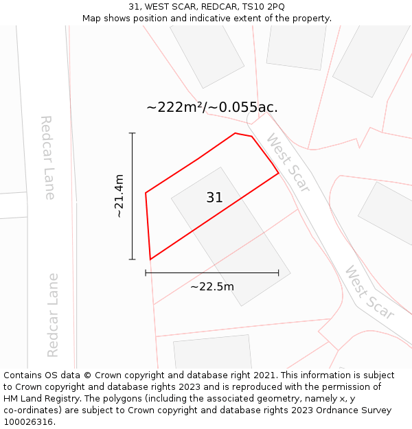 31, WEST SCAR, REDCAR, TS10 2PQ: Plot and title map