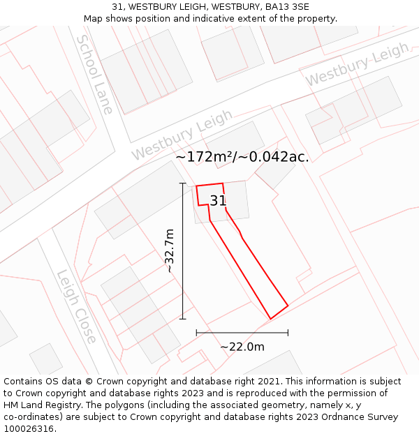 31, WESTBURY LEIGH, WESTBURY, BA13 3SE: Plot and title map