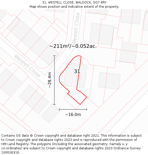 31, WESTELL CLOSE, BALDOCK, SG7 6RY: Plot and title map