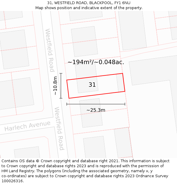 31, WESTFIELD ROAD, BLACKPOOL, FY1 6NU: Plot and title map