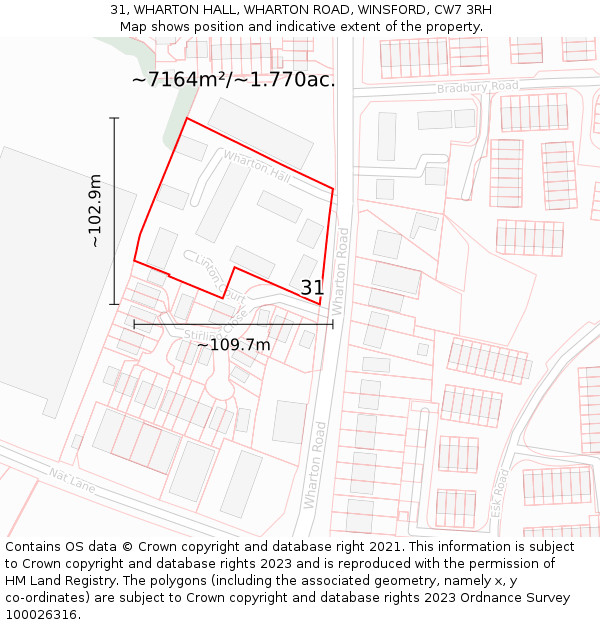 31, WHARTON HALL, WHARTON ROAD, WINSFORD, CW7 3RH: Plot and title map