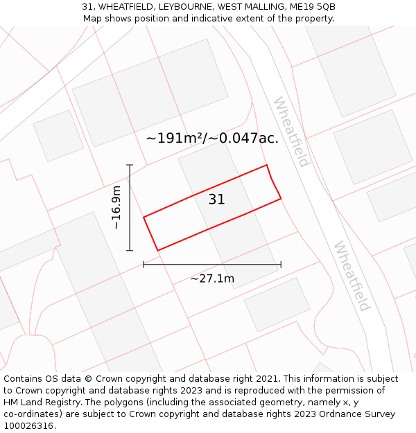 31, WHEATFIELD, LEYBOURNE, WEST MALLING, ME19 5QB: Plot and title map