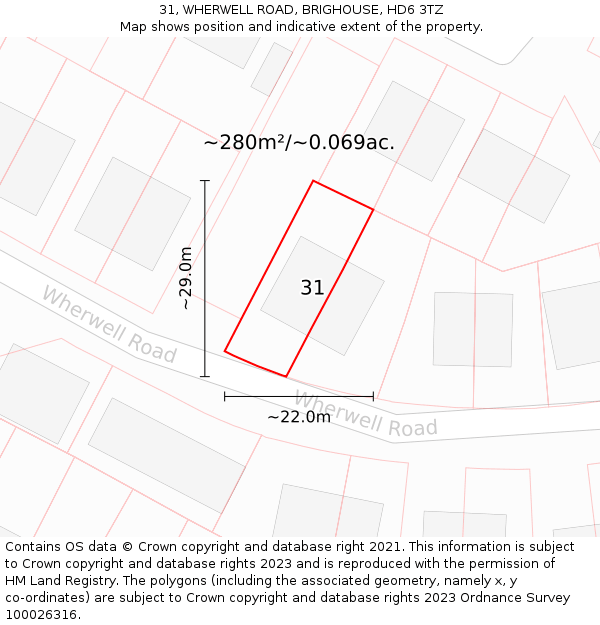 31, WHERWELL ROAD, BRIGHOUSE, HD6 3TZ: Plot and title map