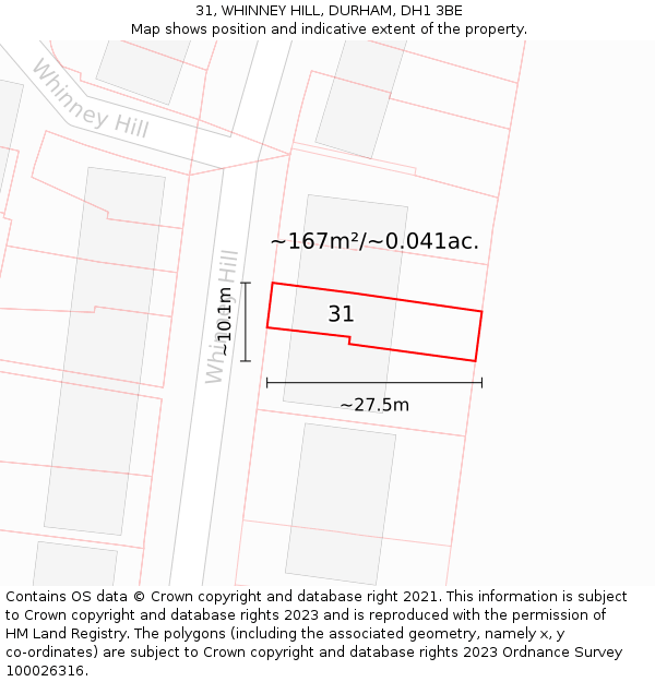 31, WHINNEY HILL, DURHAM, DH1 3BE: Plot and title map