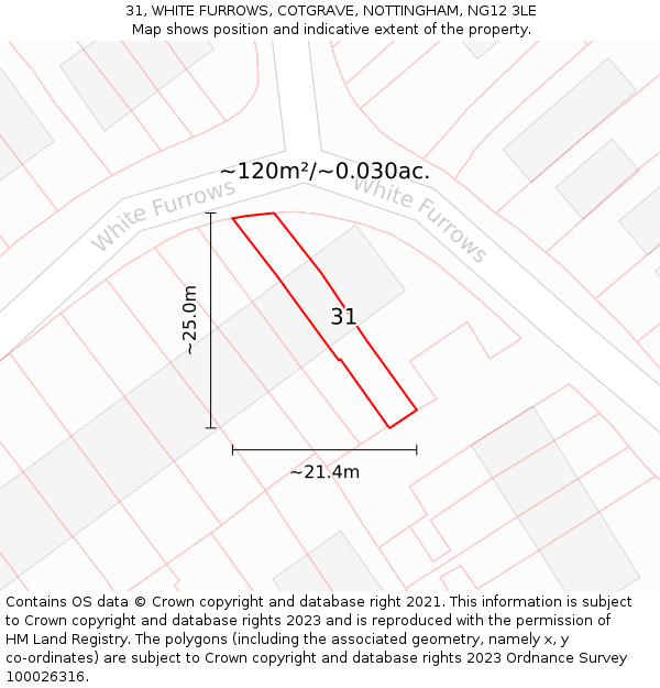 31, WHITE FURROWS, COTGRAVE, NOTTINGHAM, NG12 3LE: Plot and title map