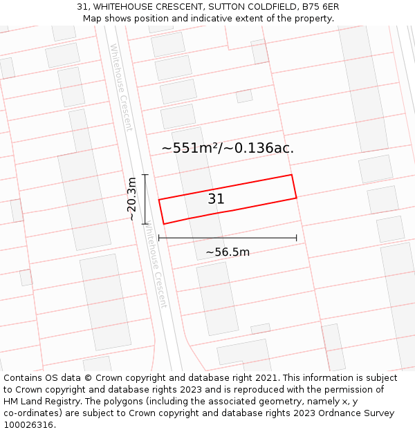 31, WHITEHOUSE CRESCENT, SUTTON COLDFIELD, B75 6ER: Plot and title map