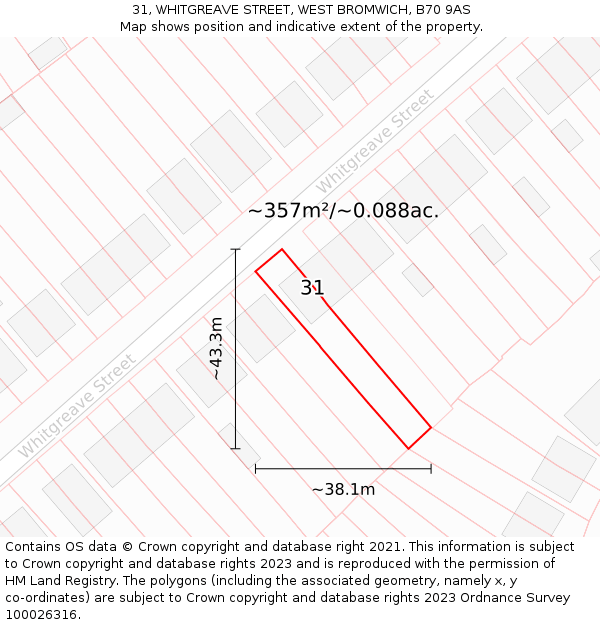 31, WHITGREAVE STREET, WEST BROMWICH, B70 9AS: Plot and title map