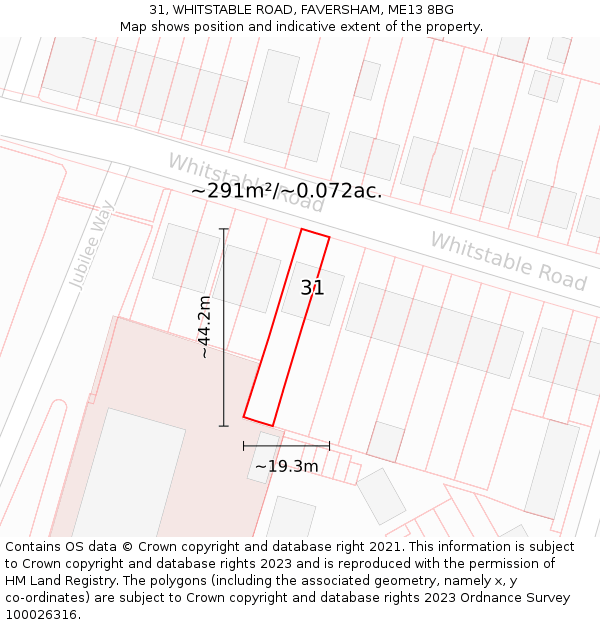 31, WHITSTABLE ROAD, FAVERSHAM, ME13 8BG: Plot and title map