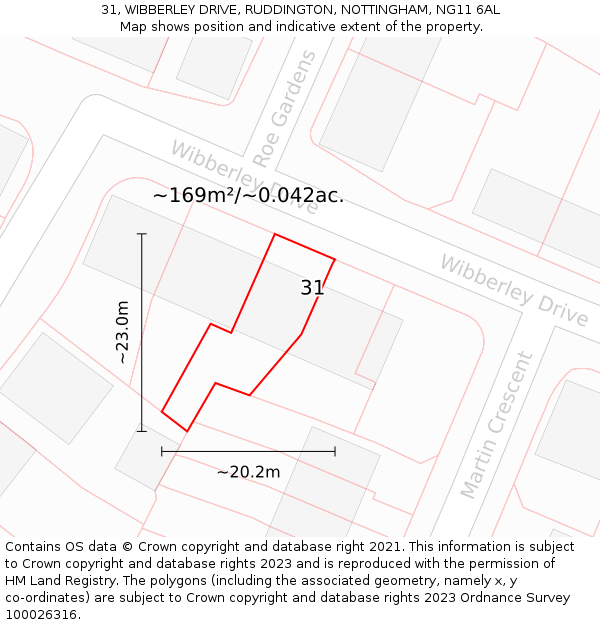 31, WIBBERLEY DRIVE, RUDDINGTON, NOTTINGHAM, NG11 6AL: Plot and title map