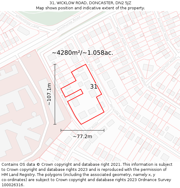 31, WICKLOW ROAD, DONCASTER, DN2 5JZ: Plot and title map